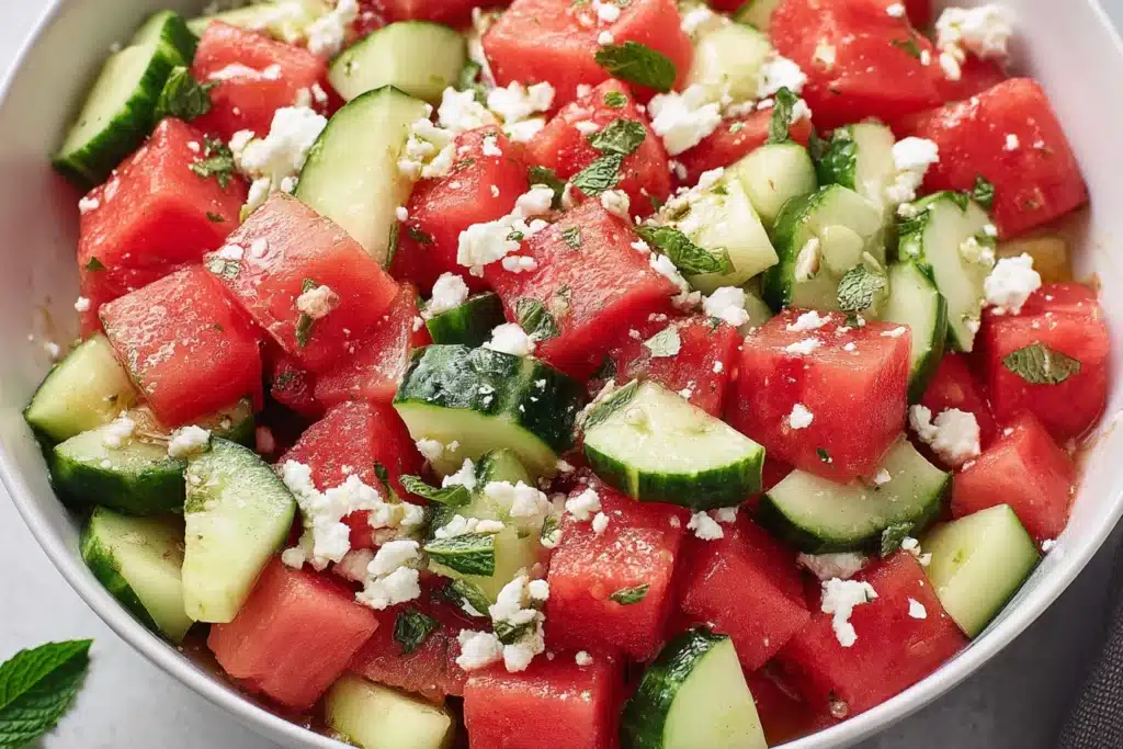 watermelon cucumber feta salad