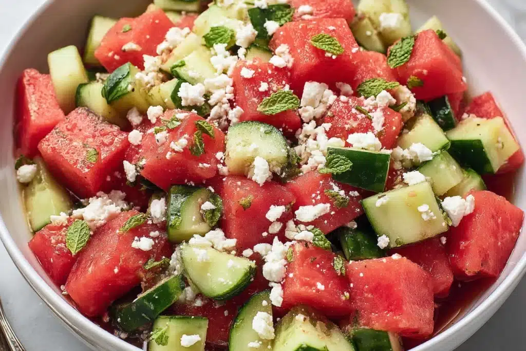 watermelon cucumber feta salad