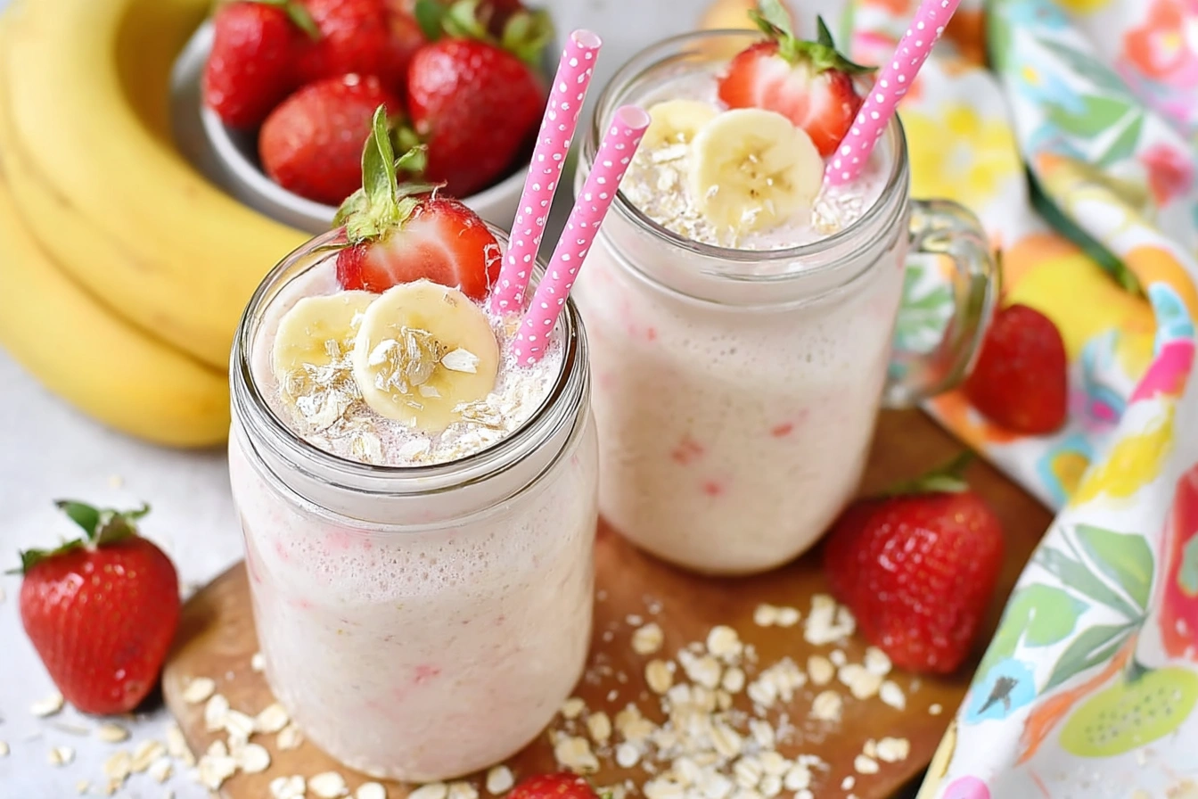 Strawberry Banana Oats and Spinach Smoothie