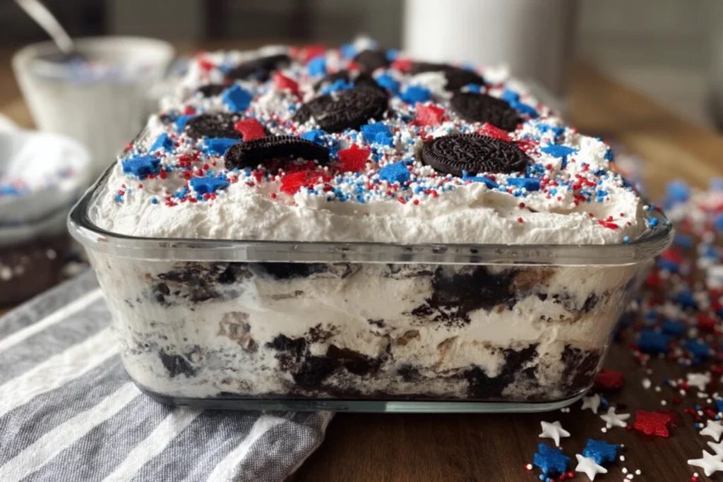 No Bake Fireworks Oreo Cheesecake Bars