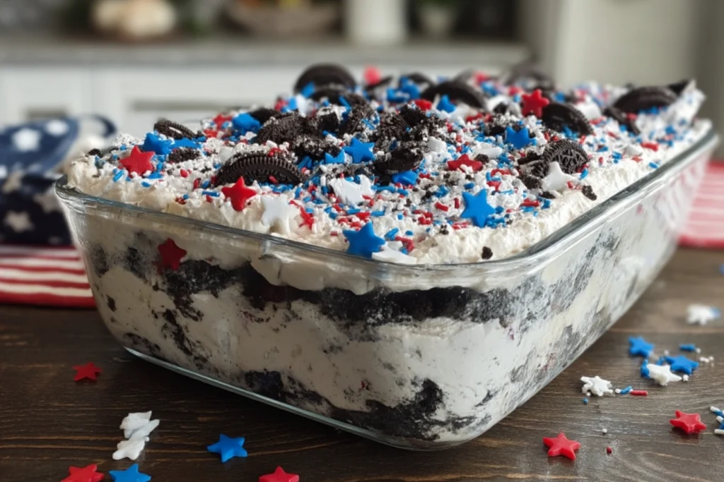 No Bake Fireworks Oreo Cheesecake Bars